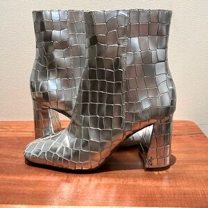 Sam Edelman silver faux croc boots.